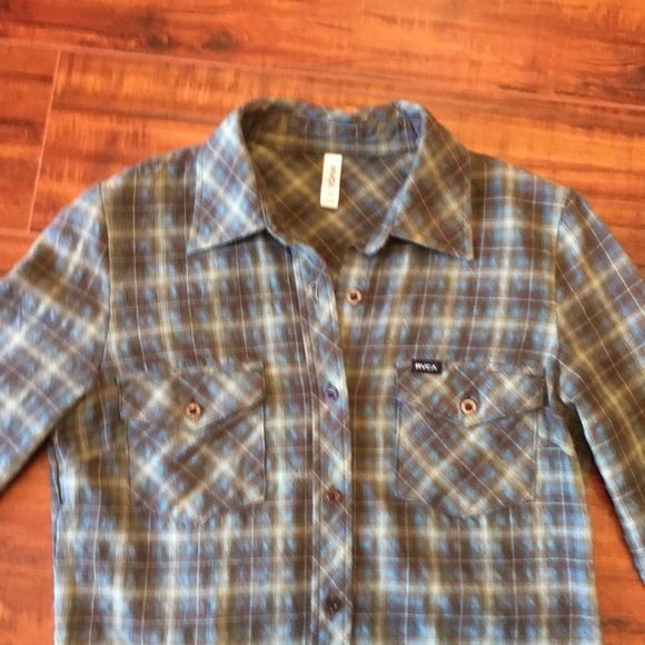 RVCA Like New Brown and Green Plaid Flannel Shirt - Picture 6 of 11